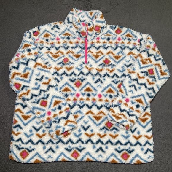 Eddie Bauer Womens Size XL Quarter Zip Sherpa Fleece Jacket Native Aztec Sweater - Picture 1 of 16